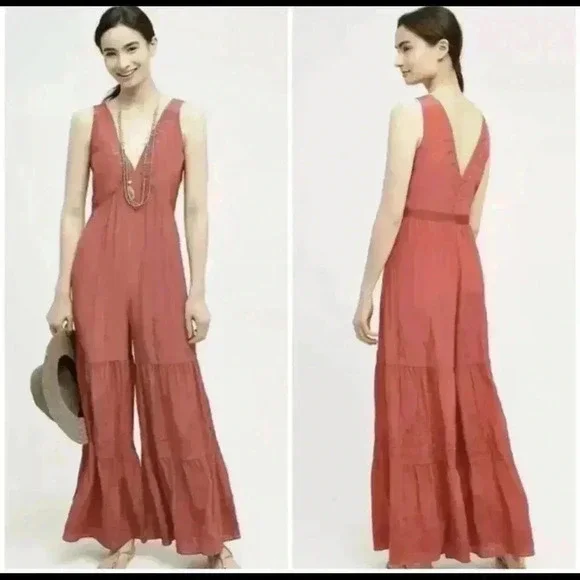 NEW Anthropologie Embroidered Silk Jumpsuit Romper PINK Sz M By Elevenses - Picture 1 of 10